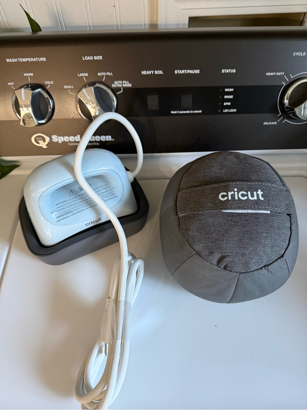 Cricut Mini Heat Press with White Tool and Gray Press Pad